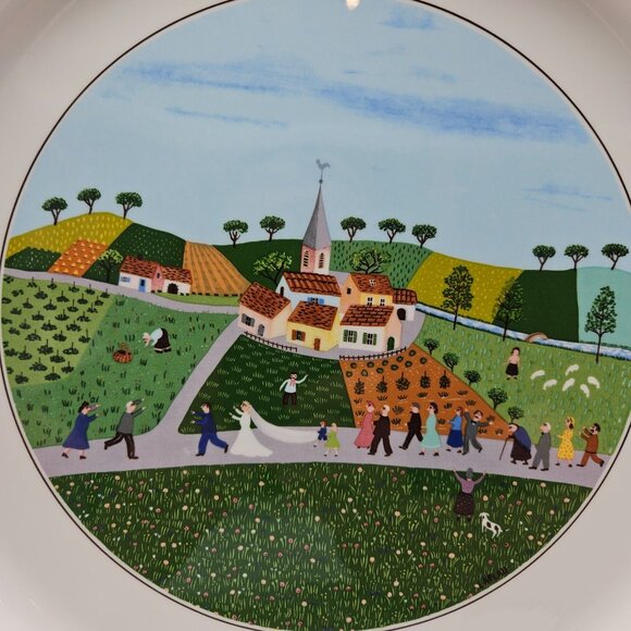 Villeroy & Boch Farmers Wedding Naif Large Round Serving Tray Ceramic 12 5/8 - Picture 2 of 6